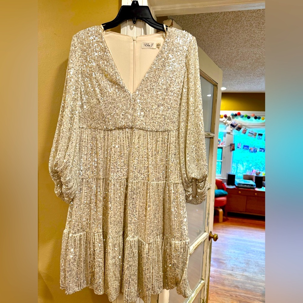 Stunning! NWT, Eliza J. Sequin Vintage-Inspired, V-Neck, Cocktail Dress, Size 6